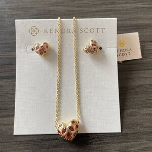 Kendra Scott Pink Heart Gold Necklace and Earrings Set